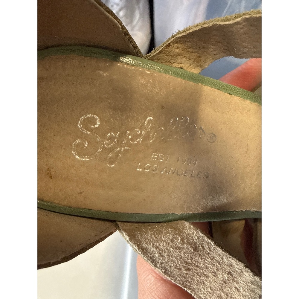 Seychelles Sage Green Leather Caged Gladiator Block Heel Sandals Size 8 - Picture 9 of 9